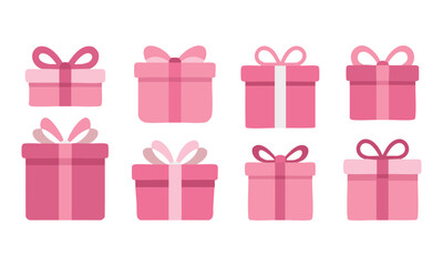 Cute pink gift icons collection vector set illustration, easily editable.