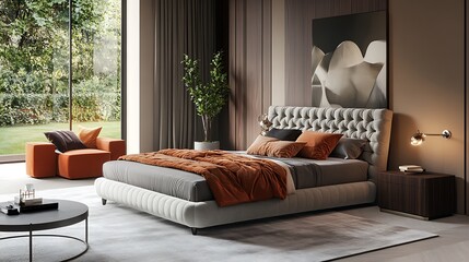Fototapeta premium Bedroom with a large bed and a couch