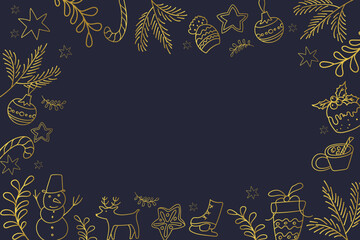 Christmas modern blue dark  background with golden elements .Vector illustration with copy spaces