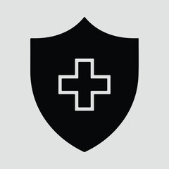 Silhouette shield with medical cross symbol protection concept vector illustration