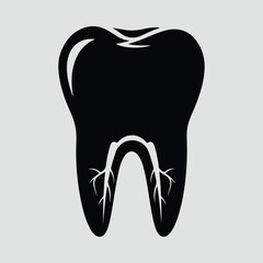 Silhouette tooth with roots canal dental care concept vector illustration