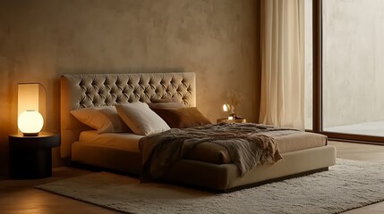 Fototapeta premium Bed with a white pillow and a brown blanket