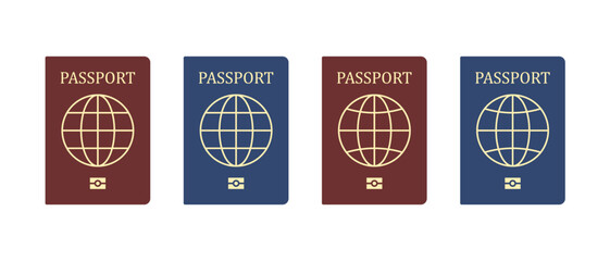 Passport Vector Icons Set. Travel International Document Symbols in Flat Style
