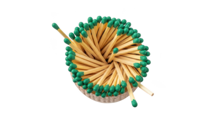 Arrangement of matches with green heads in a spiral pattern