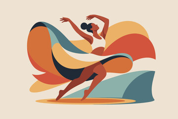 Dynamic Contemporary Dancer Expressing Joy with Flowing Fabrics in Vibrant Warm Tones © VGX Ultra