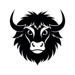 Musk Ox Head Black Silhouette Line Art Vector Illustration