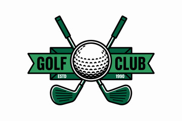 Vintage-Inspired Golf Club Logo Featuring Iconic Golf Ball and Clubs Against a Minimalist Background