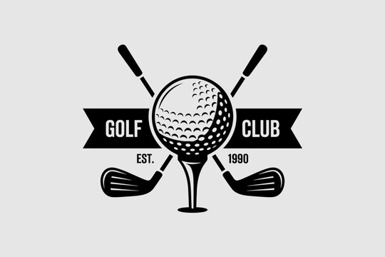 Classic Golf Club Logo Featuring Established Year and Crossed Clubs in Bold Monochrome Design