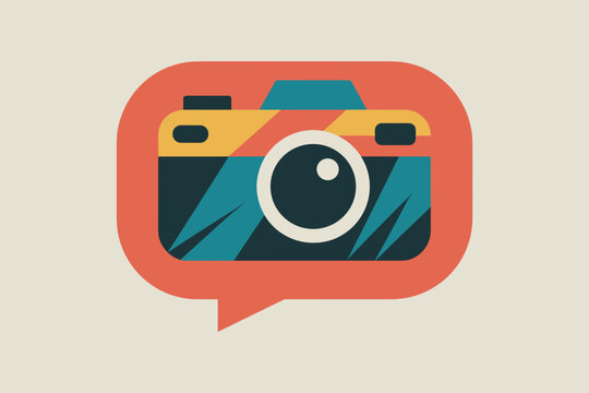 Vibrant Graphic Design of a Camera with Colorful Stripes Symbolizing Photography and Creativity