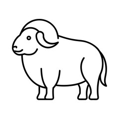 Musk Ox Outline Line Art Vector Illustration