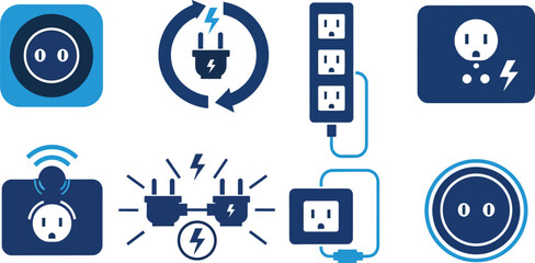 Electrical outlet and plug icon set on white background