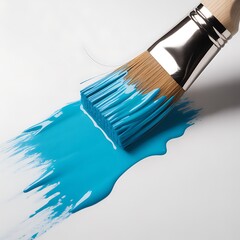 Paintbrush with vibrant blue paint creating a bold streak across a white canvas perfect for artistic concepts and design projects
