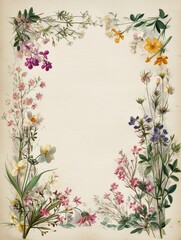 A Vibrant Floral Frame Showcasing a Beautiful Array of Blossoms and Foliage Perfect for Various Creative Uses