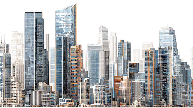 Modern urban architectural structures with glass facades and varied heights skyscrapers city