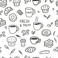 Coffee Doodle Seamless Pattern