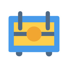 Flat vector treasure chest with gold lock in a blue frame © Sharuzzaman