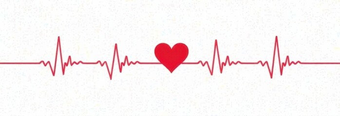 Heartbeat line illustration featuring a red heart symbolizing love and life, creating a vibrant visual representation of emotions and health in a minimalist design, valentine card
