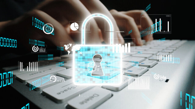 A captivating digital security image showcasing a padlock over a keyboard, complemented by data visuals and analytics, symbolizing modern cyber protection strategies. Xenic