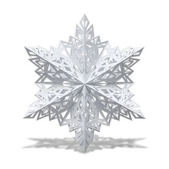 Intricate silver snowflake, sparkling and detailed. Winter Christmas symbol for holiday decorations, cards or seasonal winter wonderland concepts