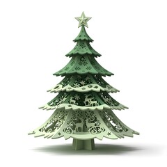 Realistic green pine tree with snow, natural Christmas tree perfect for traditional holiday cards and winter landscape festive designs.