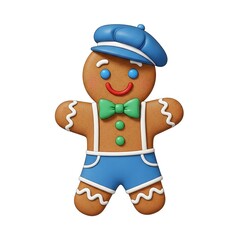 Cute gingerbread man cookie with icing smile, sweet Christmas treat perfect for festive cards, baking themes and traditional holiday designs.