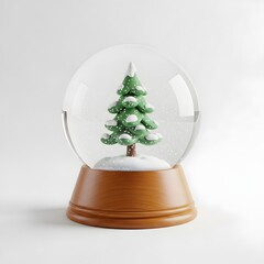 Magical snow globe with Christmas tree inside, charming holiday decoration perfect for whimsical festive cards and nostalgic seasonal designs.