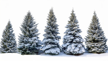 Obraz premium Snow Covered Fir Tree Cutouts Isolated On Transparent Backdrop Ideal For Seasonal Winter Design And Holiday Graphics