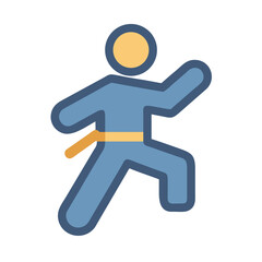 Minimalist Karate Practitioner Icon in Action on Black Background with Gold Belt