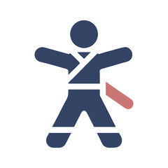 A minimalist ninja icon with sword on a black background for martial arts
