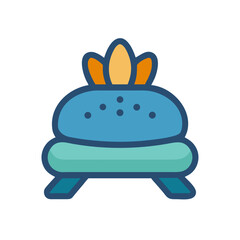 Illustrated stylized throne seat with soft blue hues and golden crown motif