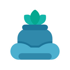 Abstract teal plant pot icon on black background with a minimalist design