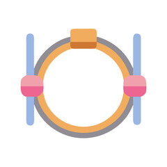 Abstract geometric shape consisting of a circle with pink and blue supports
