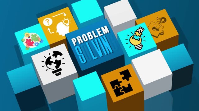Concept of Problem Solving Title With Icons on 3D Cube Animation