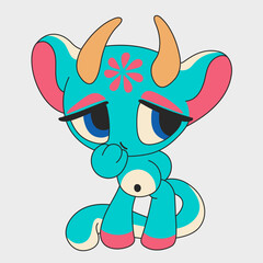 Cute anime goat. Funny and sweet character. Colorful cartoon character design.