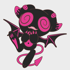 Surprised anime demon. Funny chibi Halloween character. Cartoon character design.