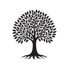 Fototapeta premium Minimal Symmetrical Deciduous Tree Silhouette With Dense Almond-Shaped Leaves