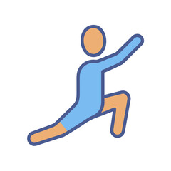 Simple flat design icon of a person stretching on a black background
