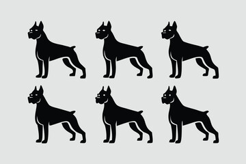 Doberman dog standing in different angles silhouette isolated on white background.