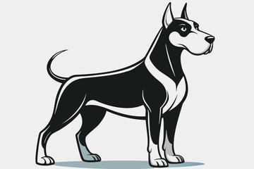 Doberman dog standing in different angles silhouette isolated on white background.