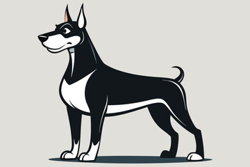 Doberman dog standing in different angles silhouette isolated on white background.