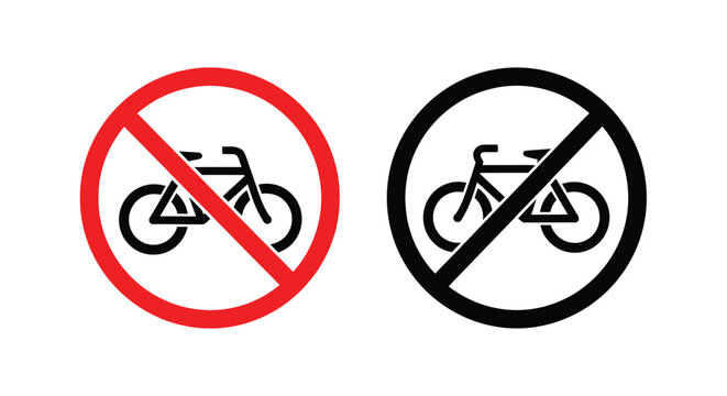 No bicycles allowed red and black prohibition signs with bike symbols