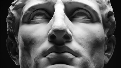 Ancient Greek Sculpture Head Close-up Detail. Marble Sculpture, Renaissance Bust, Historical Art, Roman Statue.