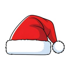 Red Santa Claus hat with white fur trim, iconic Christmas accessory perfect for holiday cards, festive decorations and seasonal celebration designs.