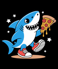 Shark Eating Pizza Kids Boys Food Lovers
