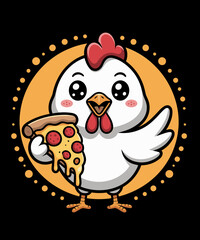 Funny Chicken Eating Pizza Graphic