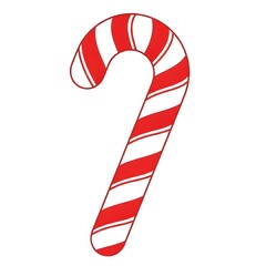 Classic red and white striped candy cane, iconic Christmas sweet perfect for holiday cards, festive decorations and traditional seasonal designs.