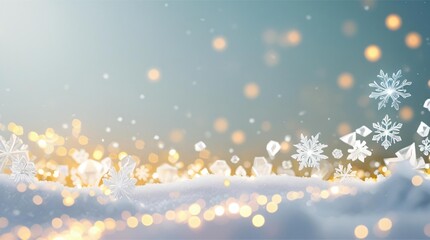 Magical winter scene with falling snowflakes and warm bokeh lights