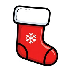 Red Christmas stocking with white snowflake design, traditional holiday decoration perfect for gift-giving themes and festive seasonal cards.