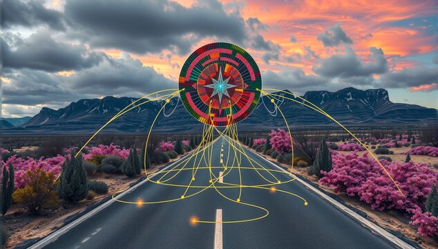 Futuristic Landscape with Geometric Structure