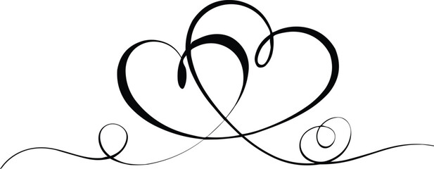 Two intertwined black hearts with decorative swirls
